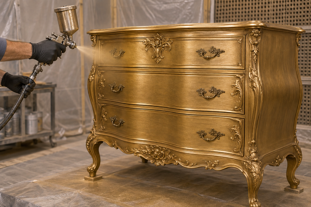 Furniture being spray repainted
