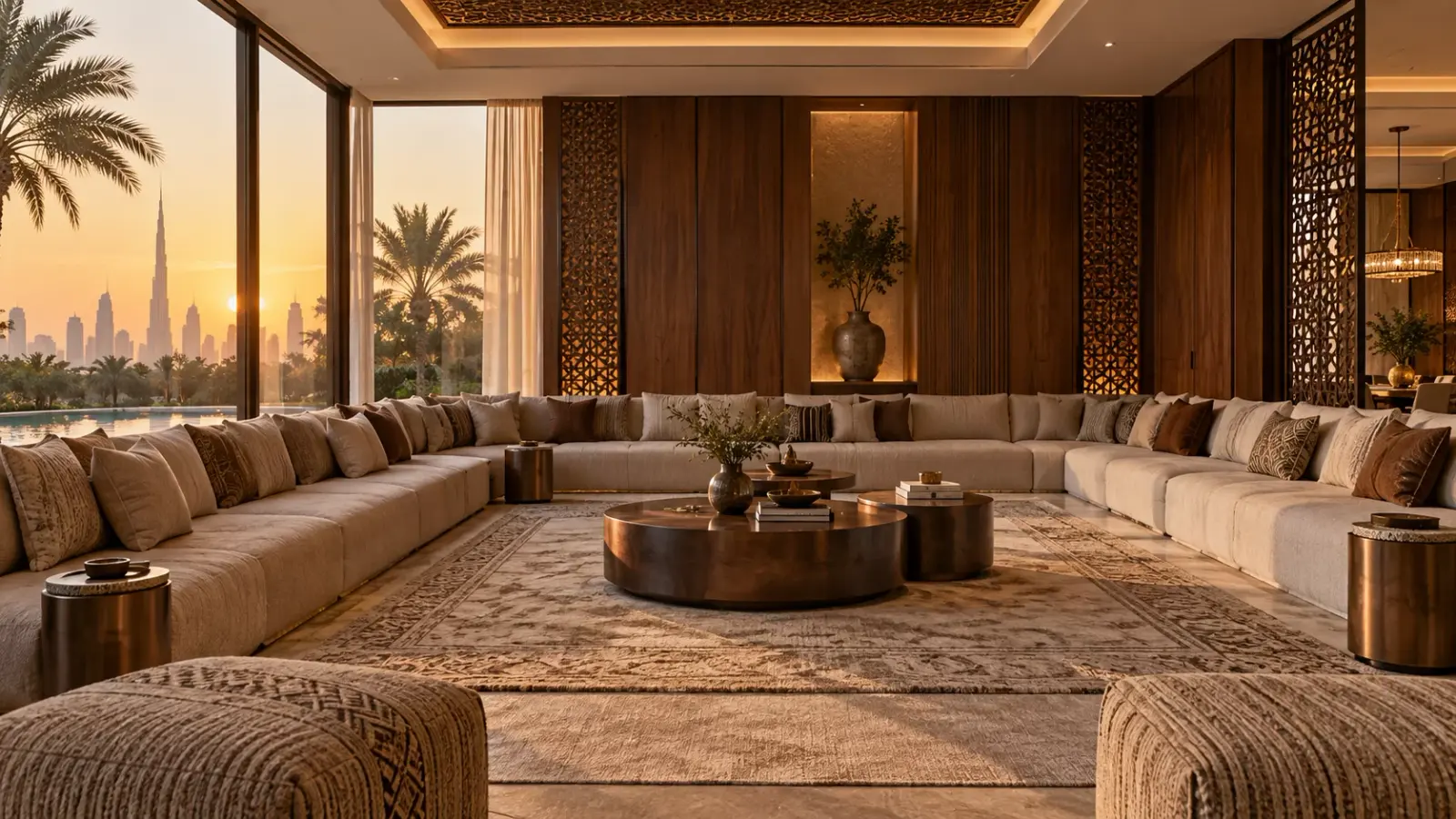 Majlis joinery and fitted seating in a Dubai villa, built as part of a full fitout
